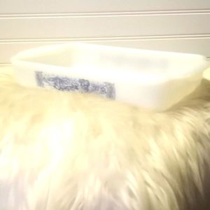 VTG- Glasbake Currier & Ives "Harvest"  Milk Glass Rectangle Casserole Dish
